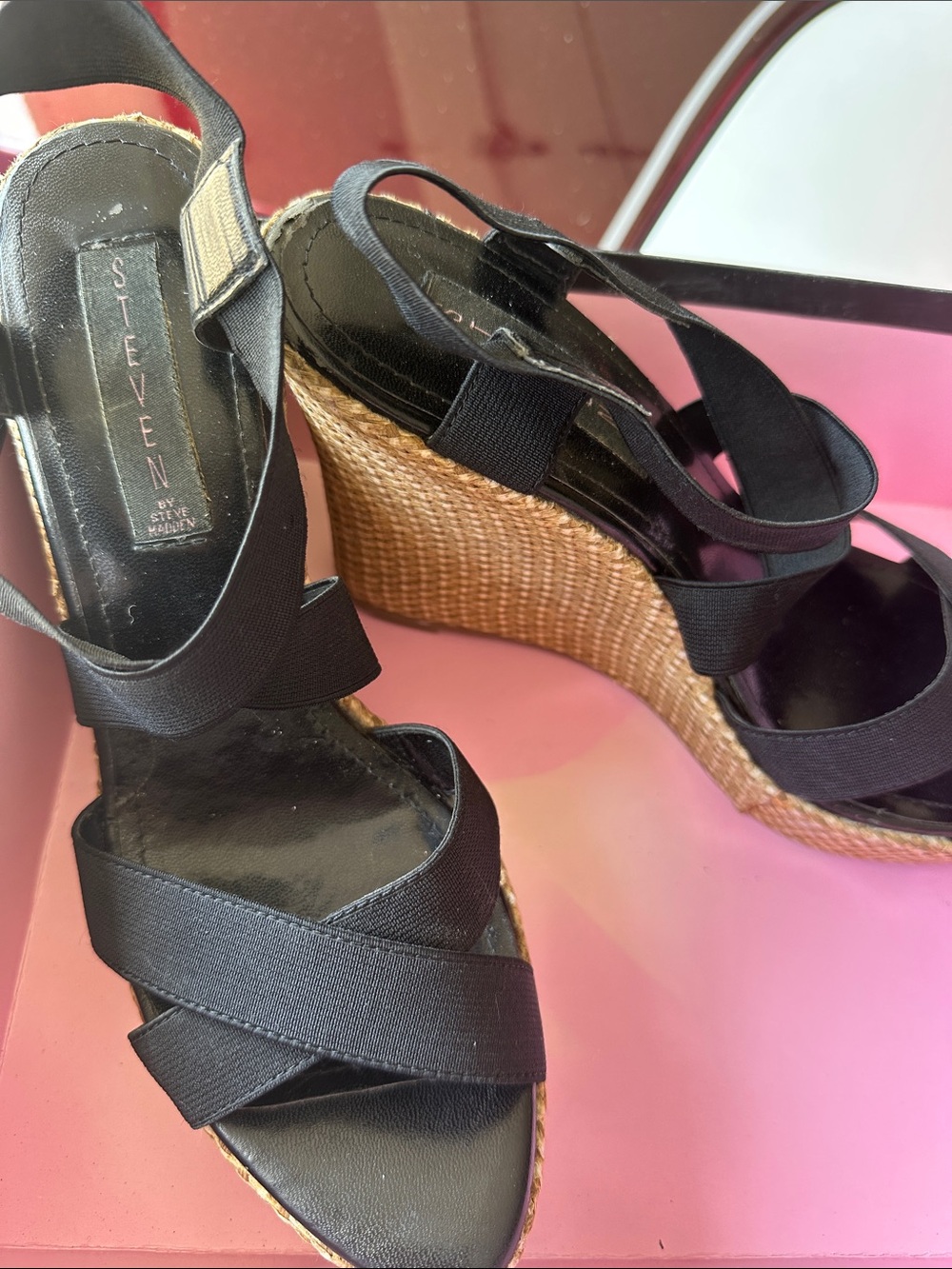 Steven by Steve Madden Black Woven Wedge Sandals
